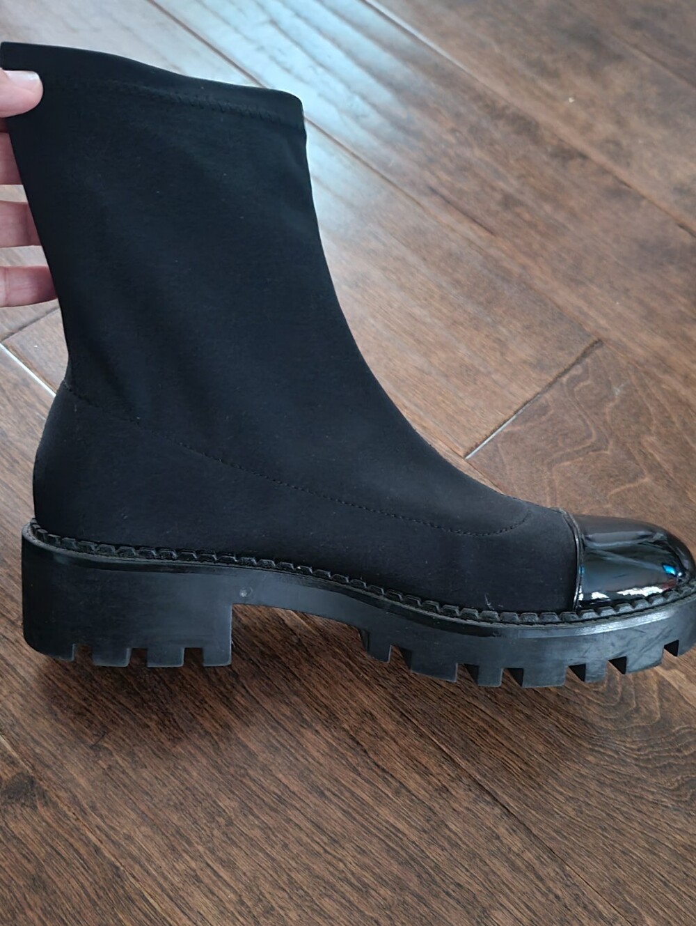 Zara Trafaluc patent cap toe ankle sock booties in black - Picture 3 of 6